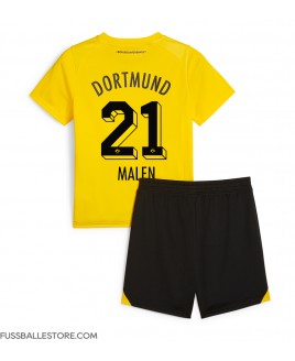 Günstige Borussia Dortmund Donyell Malen #21 Heimtrikotsatz Kinder 2023-24 Kurzarm (+ Kurze Hosen)
